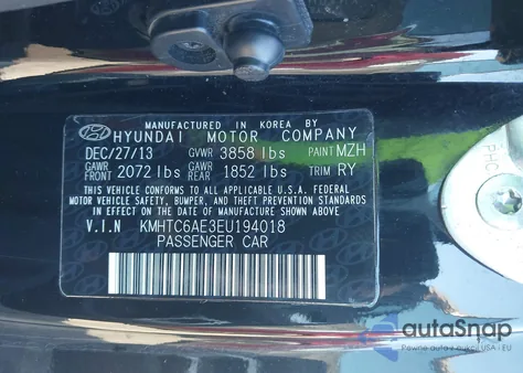 2014 Hyundai Veloster Turbo W/Black z USA, uszkodzony, nr VIN KMHTC6AE3EU194018